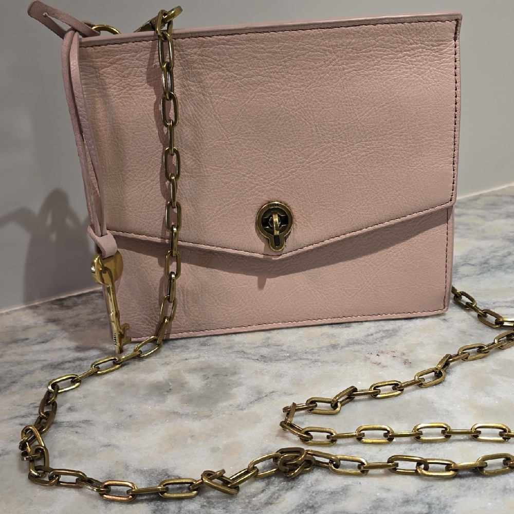Fossil Pink Crossbody Bag with Gold Chain